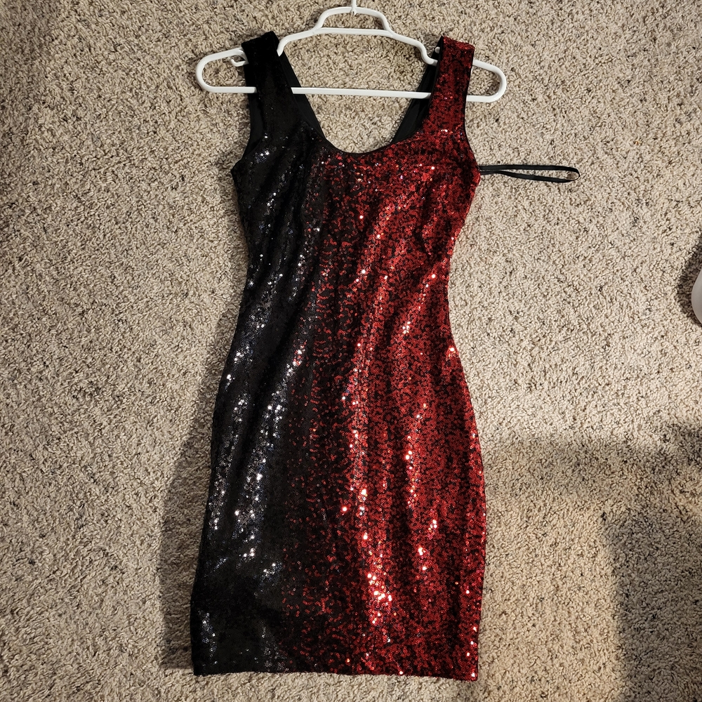 Guess Sequin Mini Dress in Black and Red